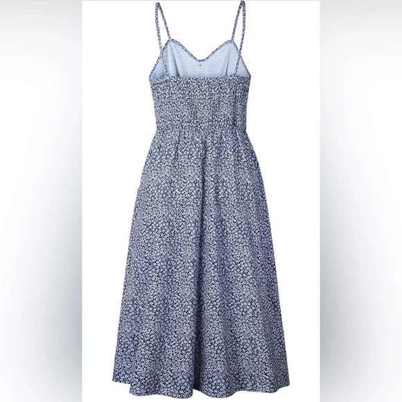 ANGASHION | Navy Blue and White Floral Spaghetti Buttoned Midi Sundress - Picture 5 of 11